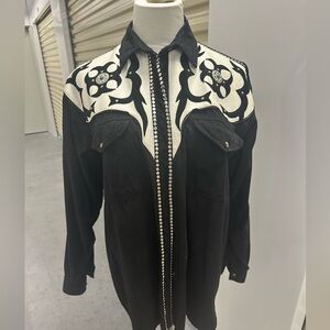 Country Rocker Leather and Studded Button Down Top